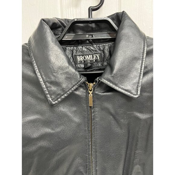 Bromley Sport men's 100% leather coat black full zip up sherpa lined size M - Picture 7 of 14